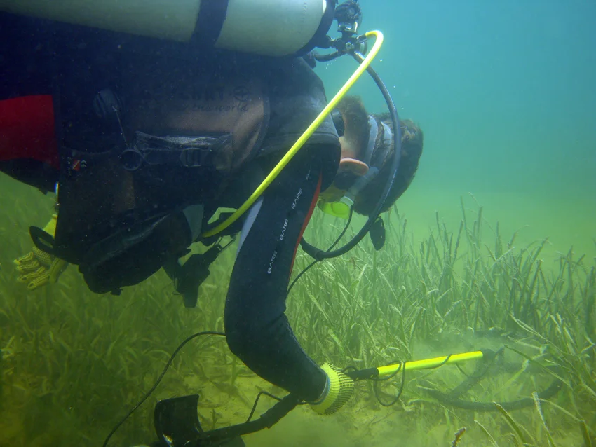 Dr Spooner investigates re-confirms a metal detector hit quite a way to the north of the central section of wreck site