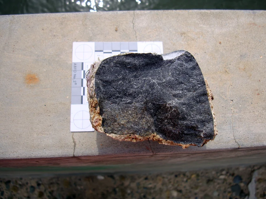 Ballast rock sample IWc from The Island Wreck , cut but not polished