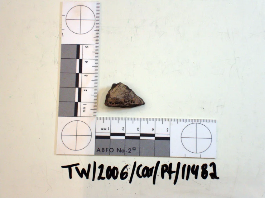 A small sherd being examined