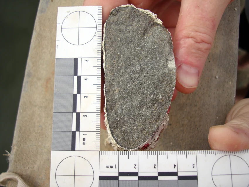 Ballast rock sample IWf from The Island Wreck , cut but not polished