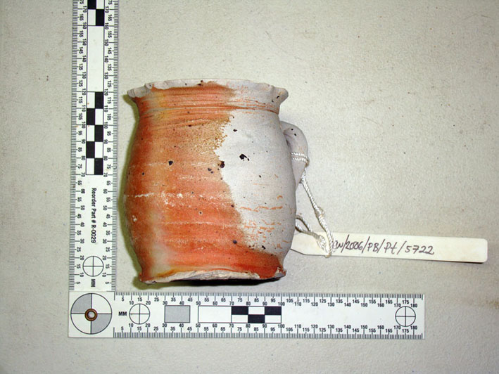   An intact saltware glazed stoneware mug which was located under anchor 1 on     The Tile Wreck     being documented at ONPCS   