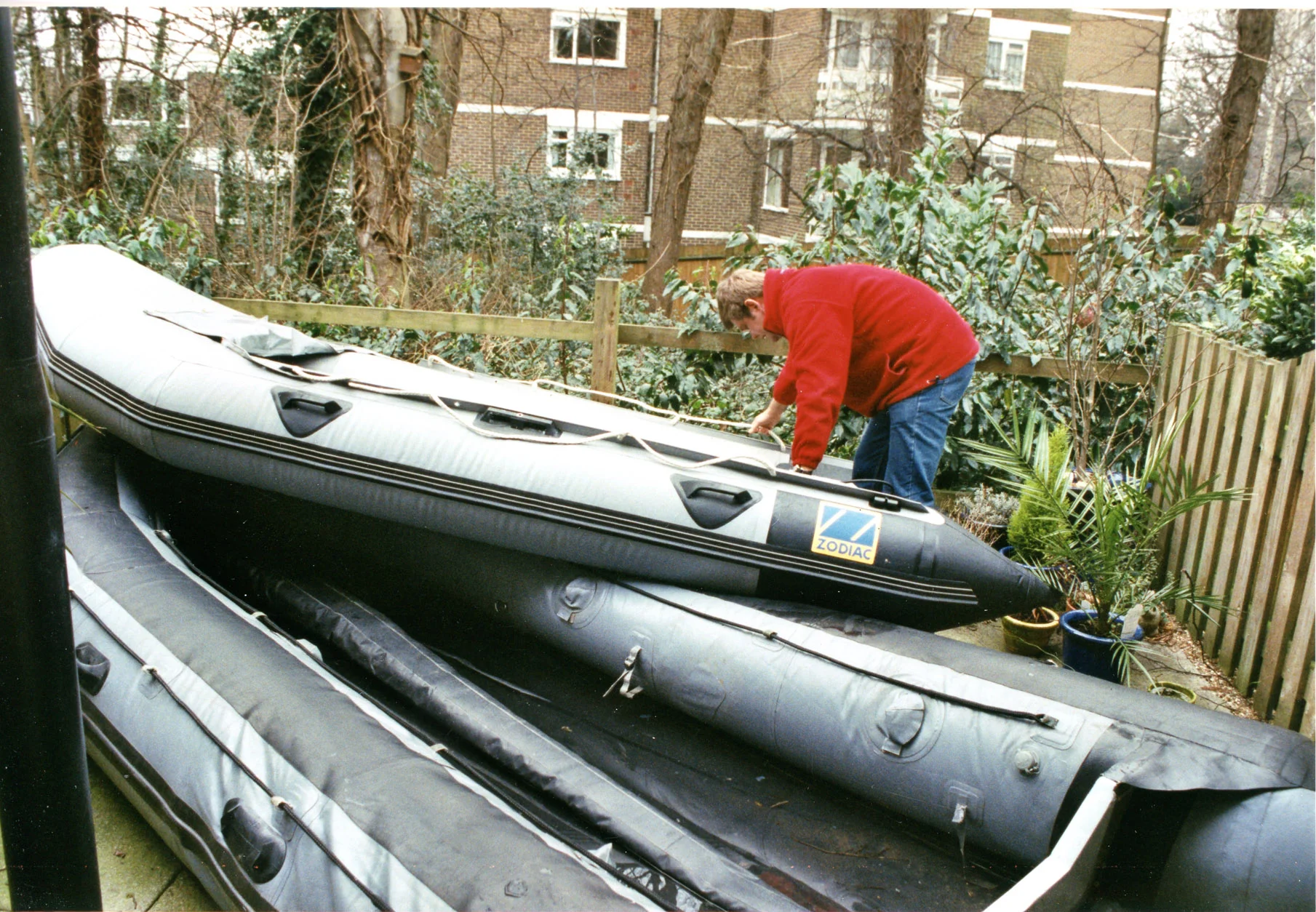 Simon's back yard full of inflatable boats!