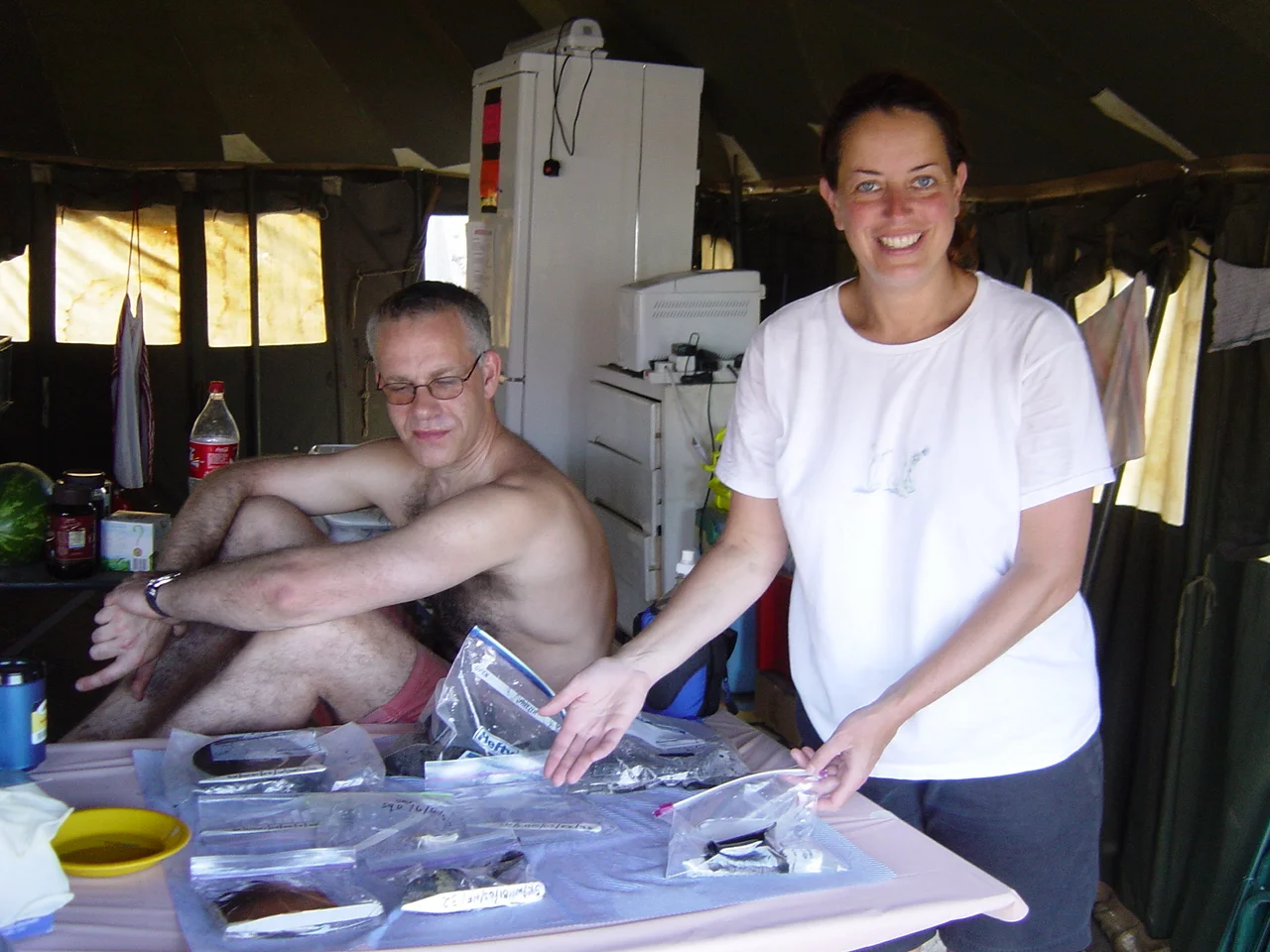 Kathy and Andy working on the artefacts