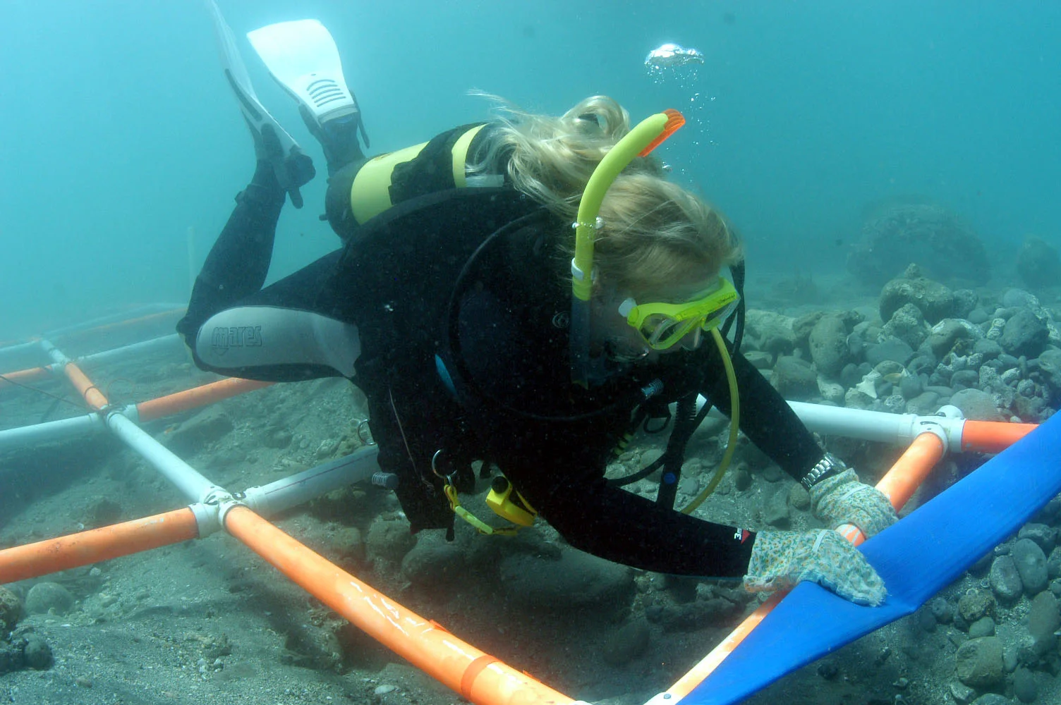 Christine testing the blue hose