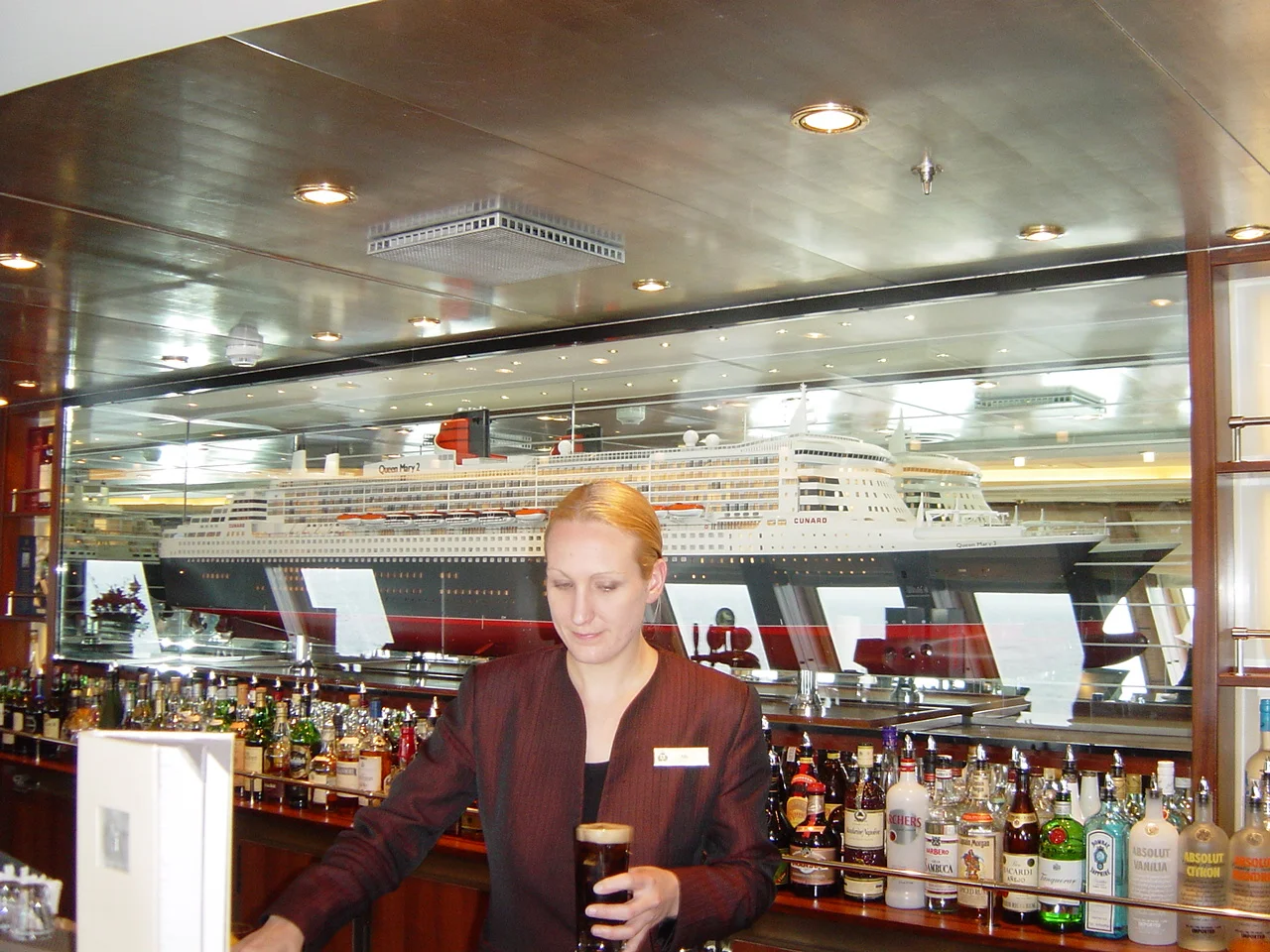 One of the many bars on board, this one having a scale madel of the ship