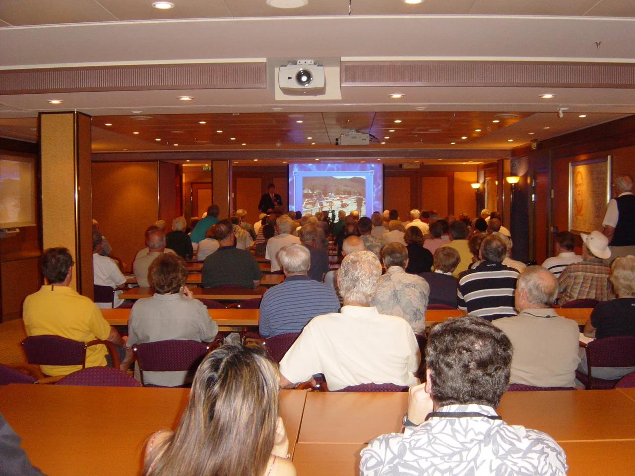 The lectures were televised and shown throughout the ship and recorded for later playing in the cabins