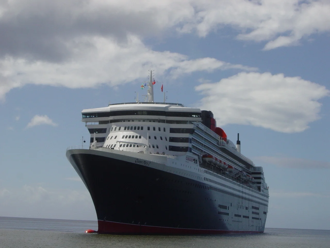 The QM2 at anchor in St Kitts