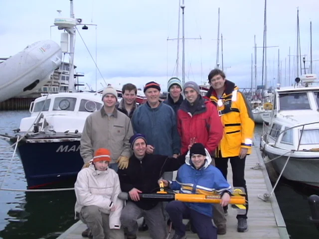 Bob Williams from Aquascan International and Dr Simon Spooner with MA maritime archaeological students from University of Bristol