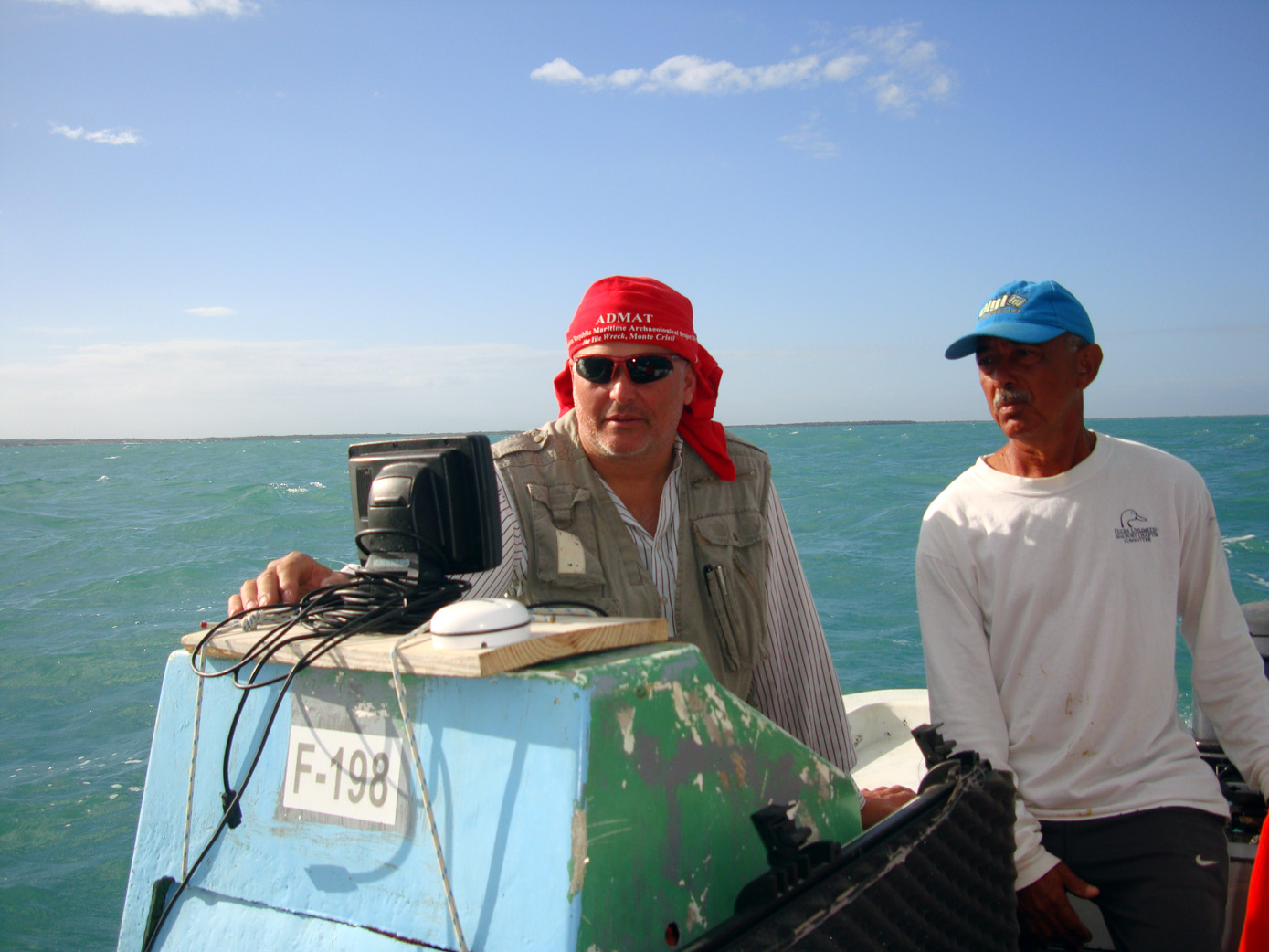  Project Leader Raimund Krob with Captain Tony Castillano from Medio Ambiente during the survey for   Wreck One   in Monte Cristi Bay in 2016    
