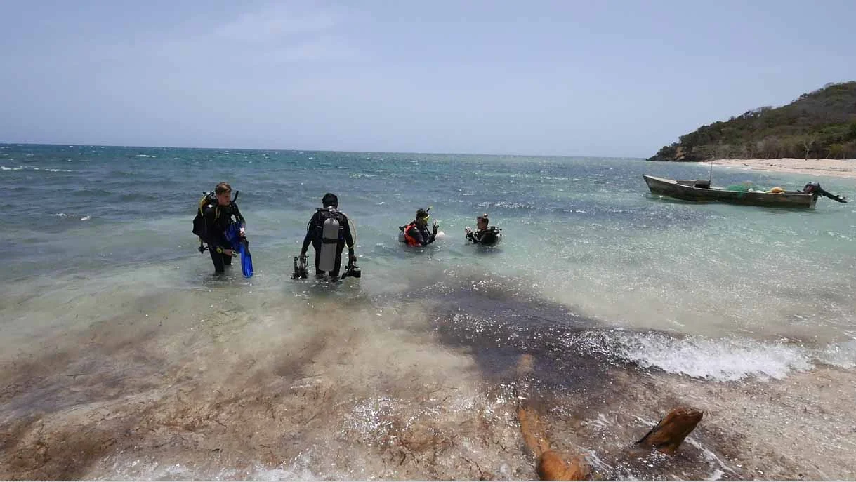 The Team goes on their first dive to locate "Le Dragon" in the shallows