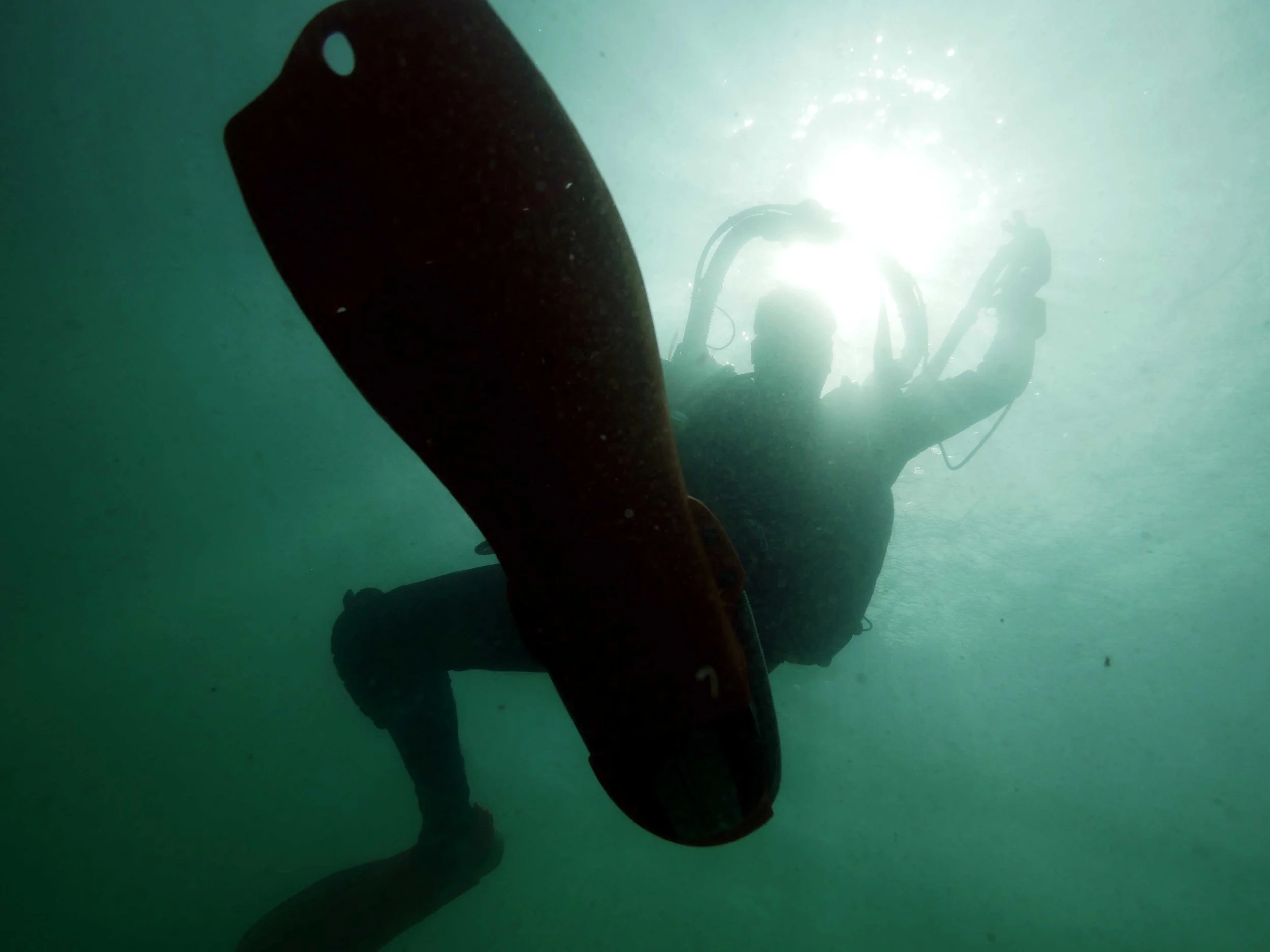Connor leaving the wreck of Le Dragon, surfacing after his last dive for 2018