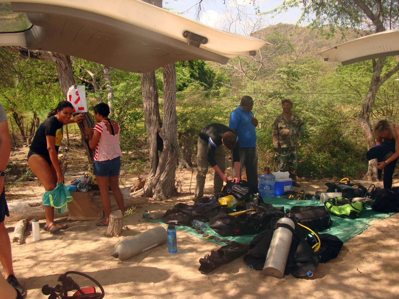 Team two getting ready for their first dive on Le Dragon