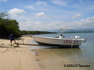 Patrick Enlow waiting for the tide to come in so we can launch ADMAT’s Aquasport