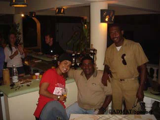 Jeana, Rami (ADMAT) and Lt. Reyes from the ONPCS (Archaeological Commission) relaxing after a hard day