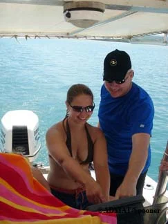 Indiana University student Olga being taught how to use the Imagenex Side Scan Sonar by Patrick Enlow