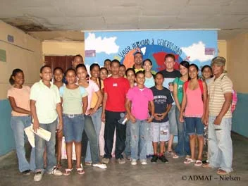 A group of teenagers from another of their English classes at the school