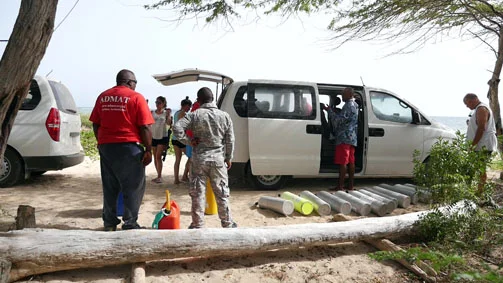 Unloading the equipment and people