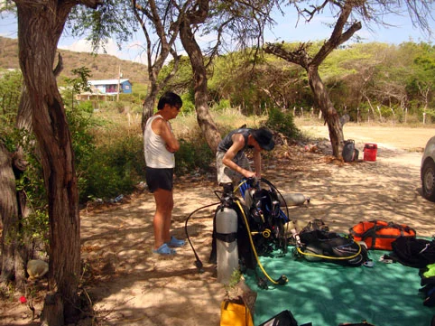 Equipment checks by Connor with Robert looking on