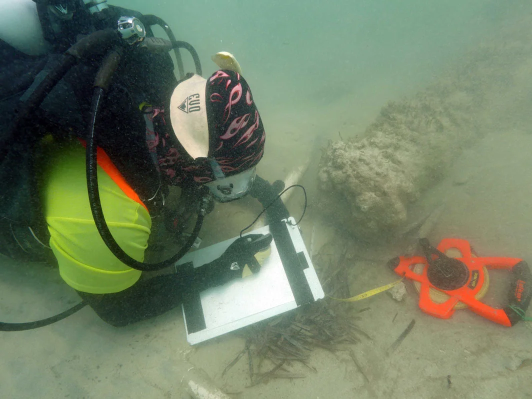 Project Leader Raimund Krob measuring the muzzle on Cannon No:2