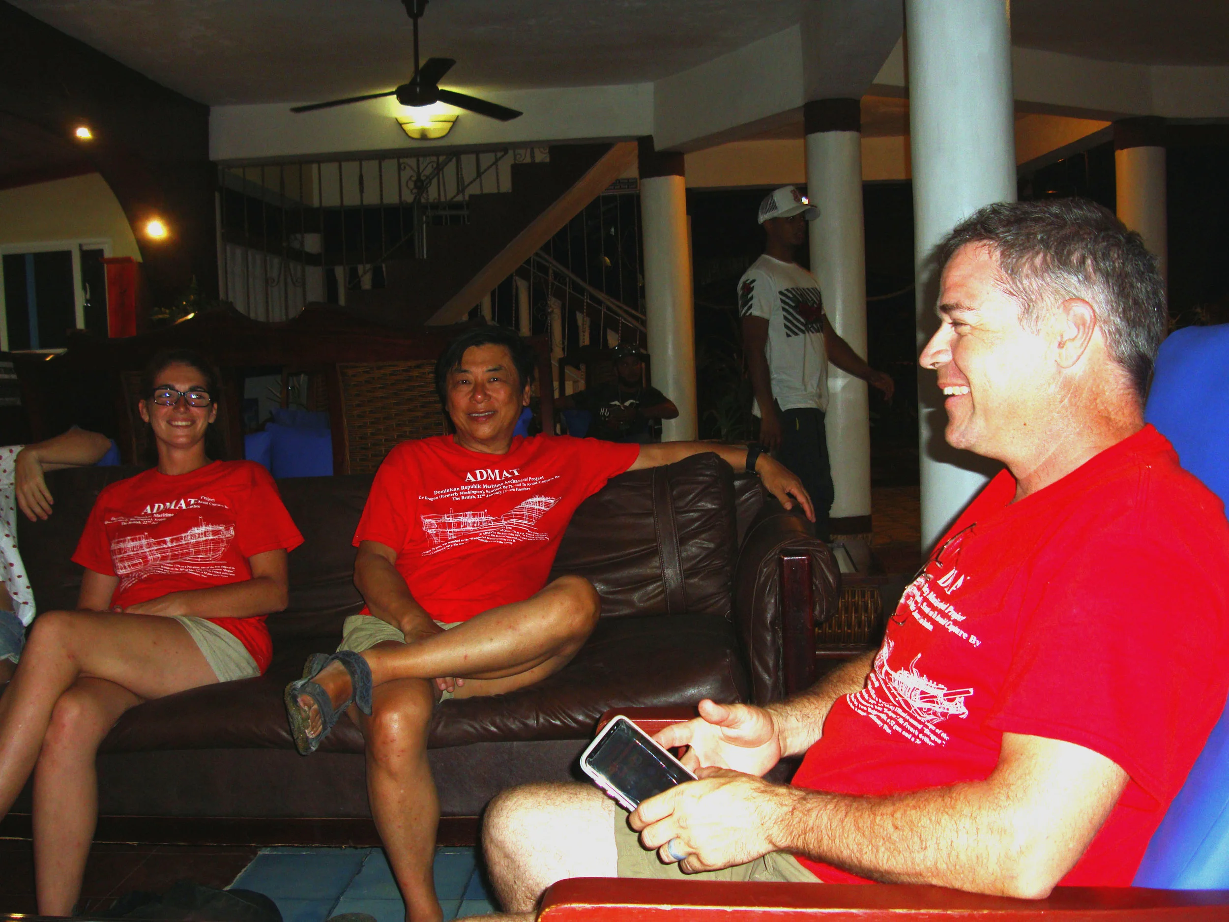 Bryan Thomas with the Team relaxing