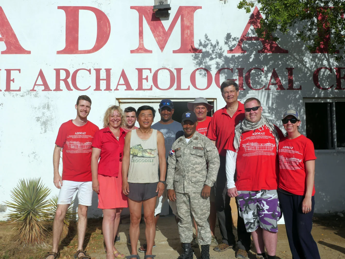 Some of the 2019 Le Dragon Maritime Archaeological Survey Team, at ADMAT’s Centre in Monte Cristi. From Left to Right: Connor Grzesiak, PhD student Florence Prudhomme, Steve Frehn, Bob Yee, Sandy, Lt Venture ONPCS, Project Leader Raimund Krob, Dr. Simon Spooner Project Director, Stephen Able and Jessica Piner.