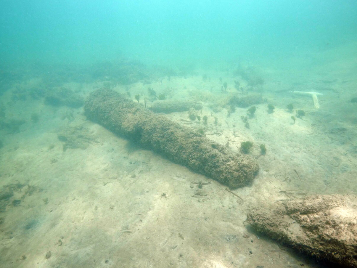 Cannon 2 with the 2000 survey white grid sections to the right of cannon 1 which was still located under feet of sand.