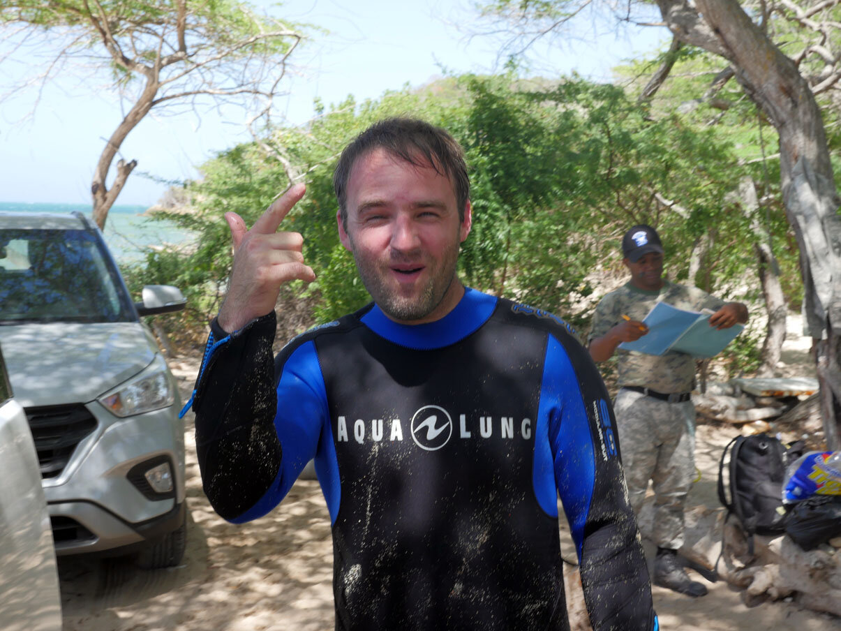 Dr Louis Desvernay pleased that the days diving went well and that the two pieces of bottom planking were safely recovered, for forensic examination.