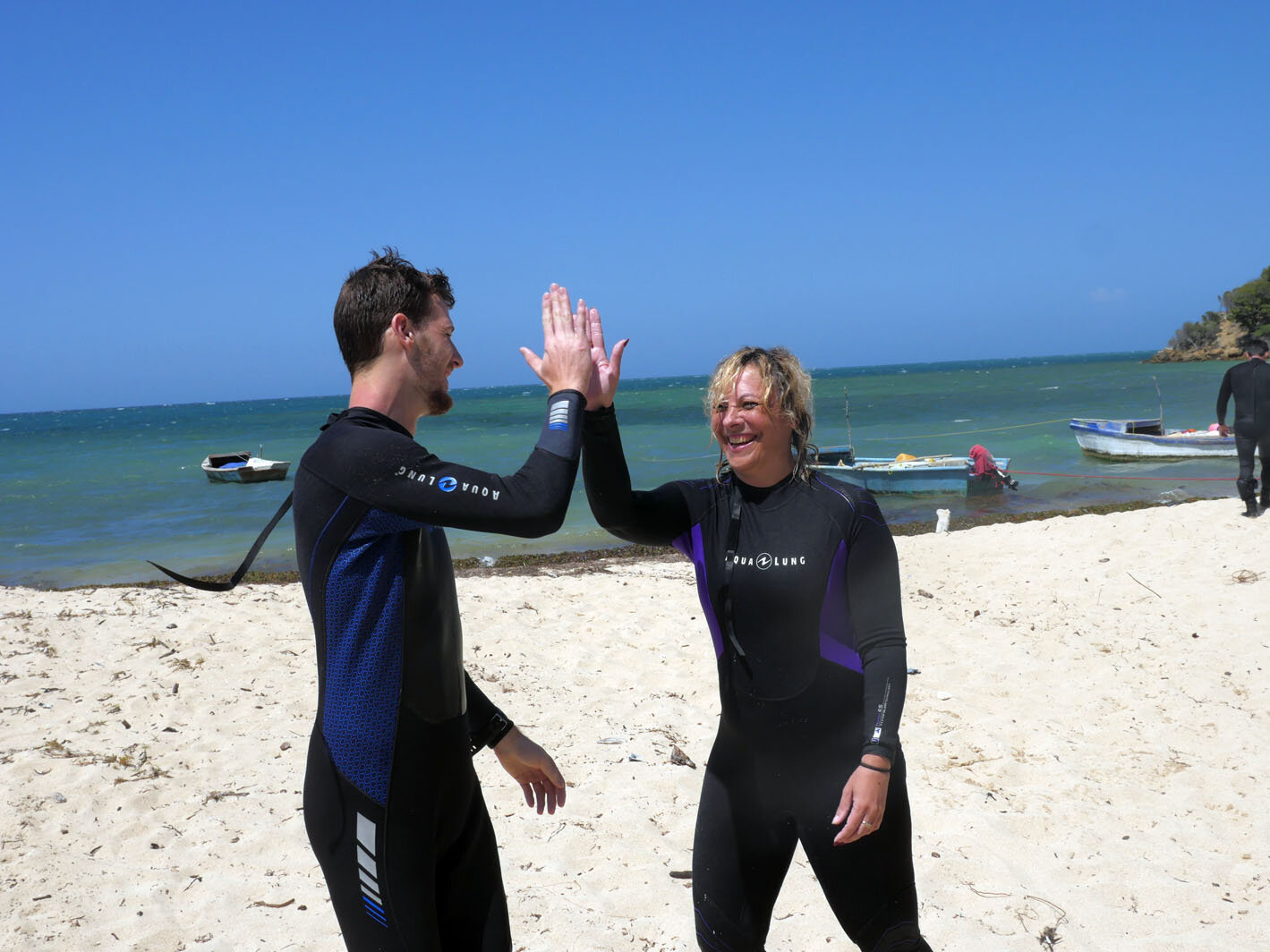 Connor Grzesiak and Dr Florence Prudhomme pleased with their success on the bottom planking.