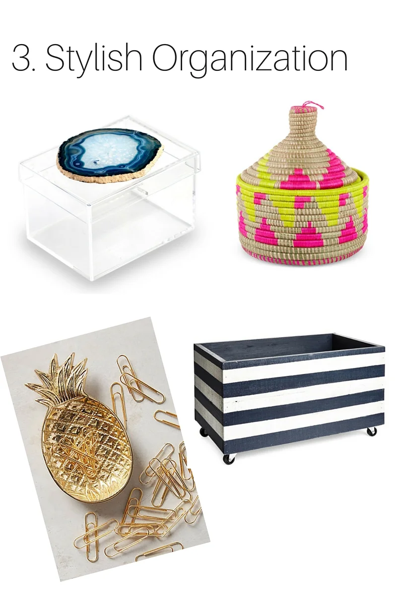 Agate Lucite Box // Basket // Pineapple Tray // Crate with Wheels