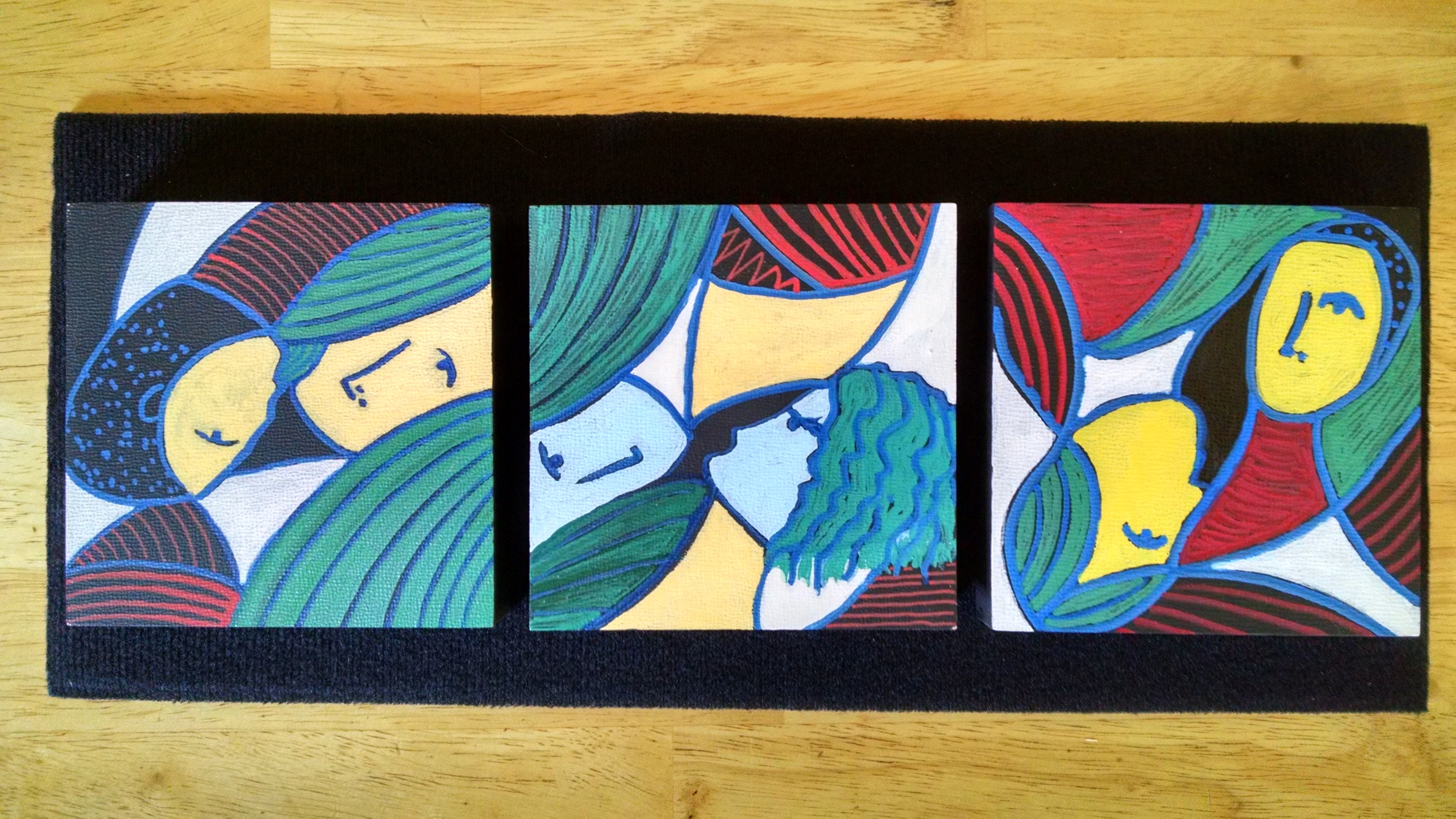  Couples (oil markers on three &nbsp;4x4 wood blocks) &nbsp;Sold the first time I exhibited it! 