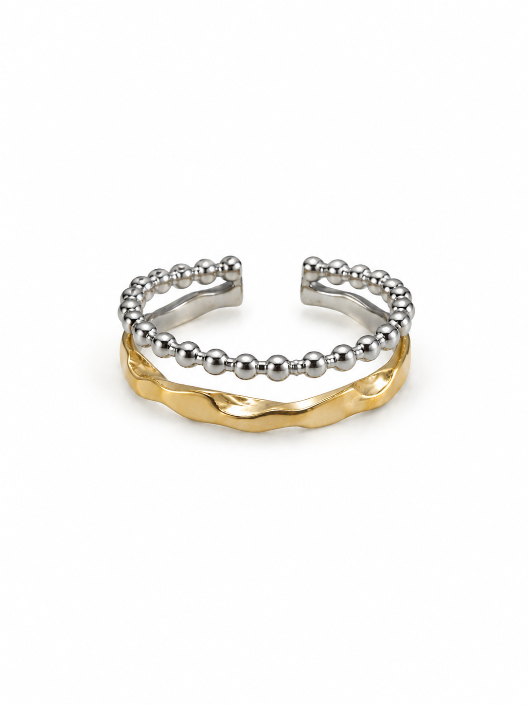 Bague Oli ajustable effet deux bagues superposées en acier inoxydable