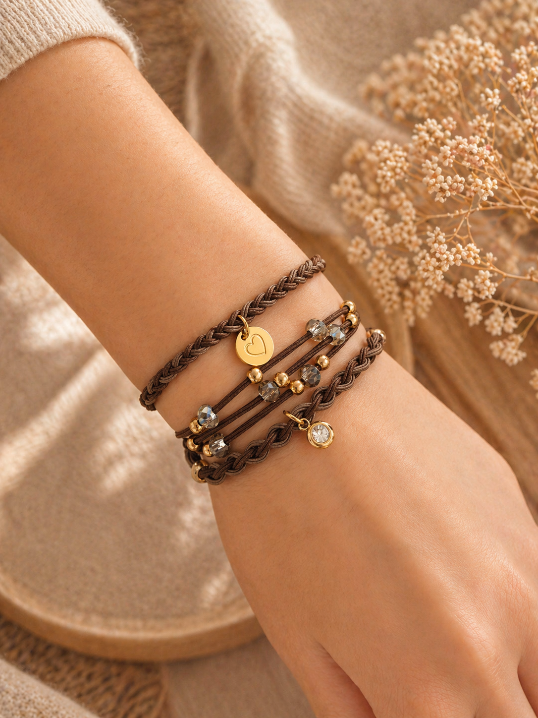 Lot de 3 élastiques à cheveux/Bracelets bruns