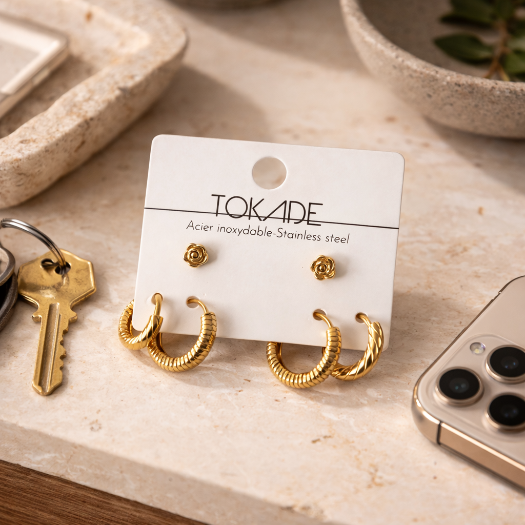 Trio de boucles Flo dorées