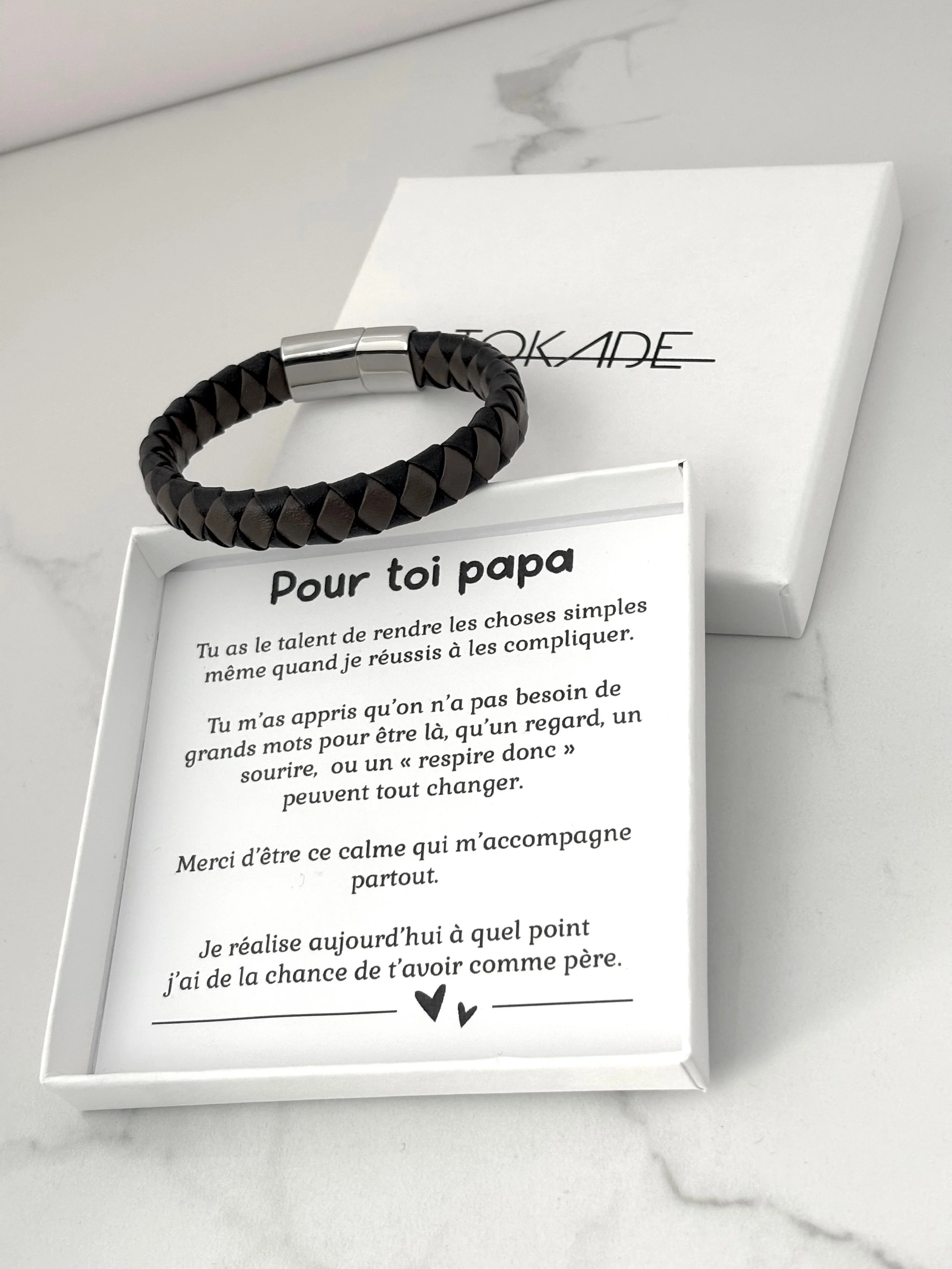 bracelet cuir et acier inoxydable dans boîte cadeau papa Tokade