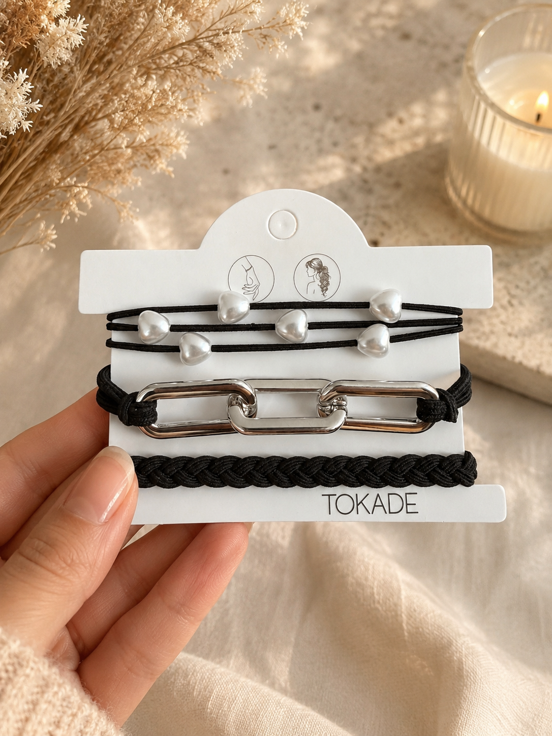 Lot de 3 élastiques à cheveux pouvant être portés comme bracelets. - Tokade