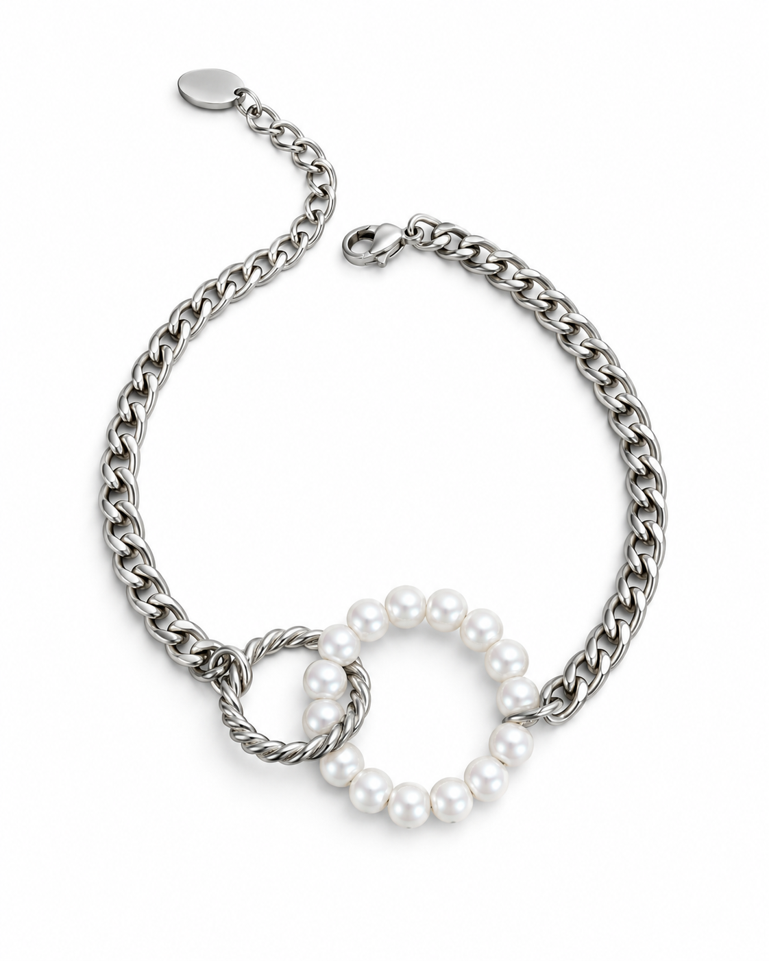 Bracelet Milia argenté en acier inoxydable sur fond blanc
