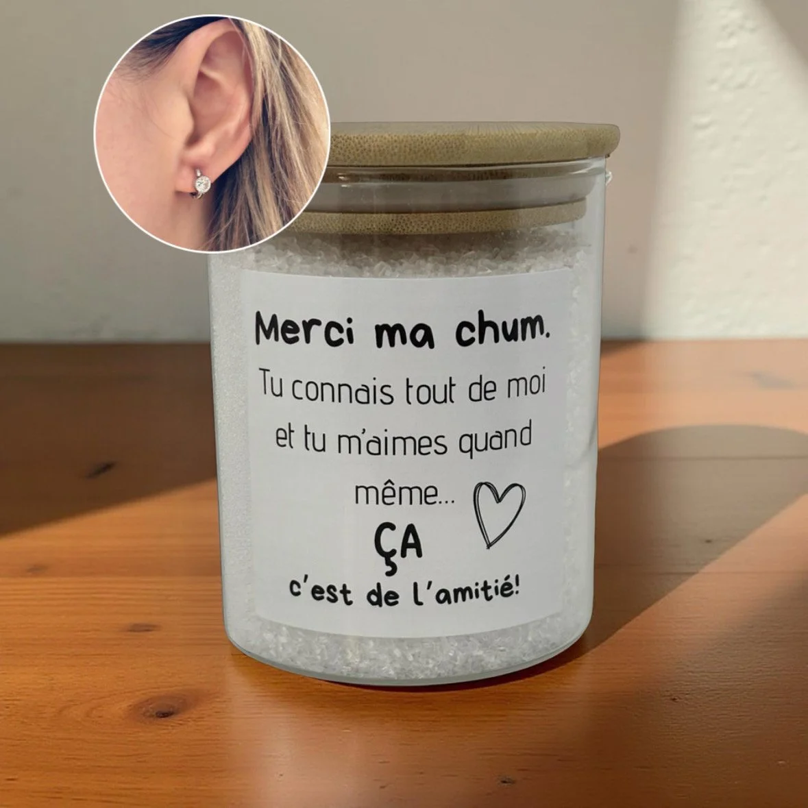 Sels de bain dans un pot réutilisable avec message drôle pour meilleure amie « Merci ma chum », cadeau Tokade