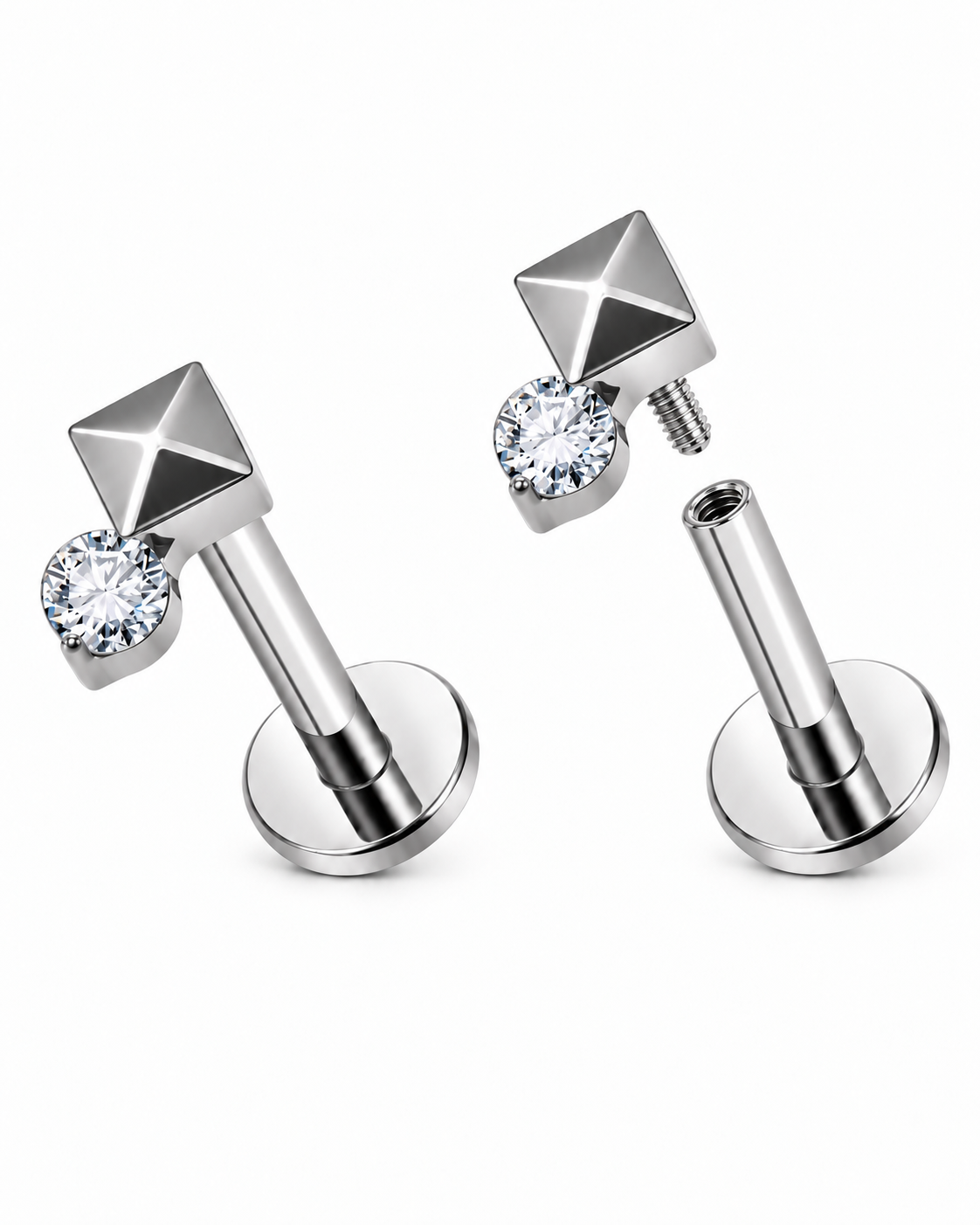 Boucles de piercing Samili argentées à tige arrière et devant vissé