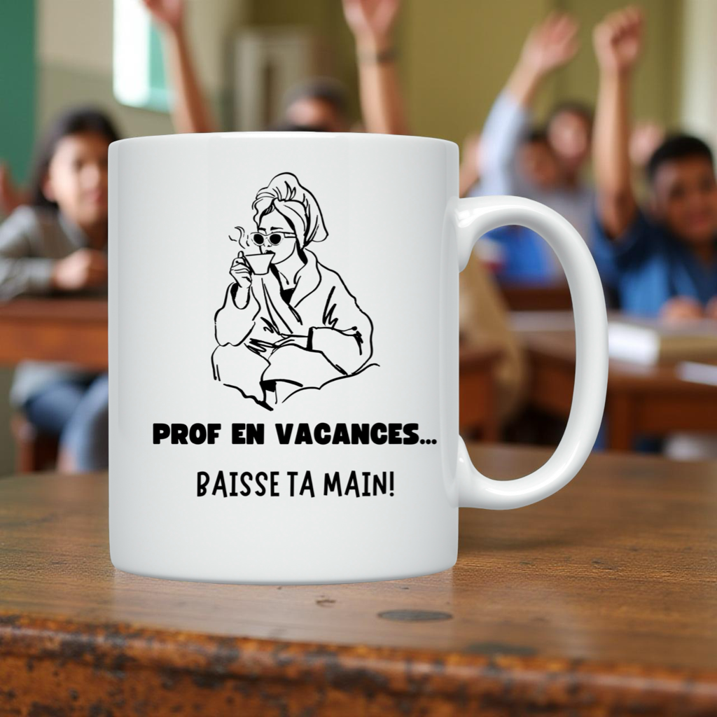 Tasse "Prof en vacances…Baisse ta main!"