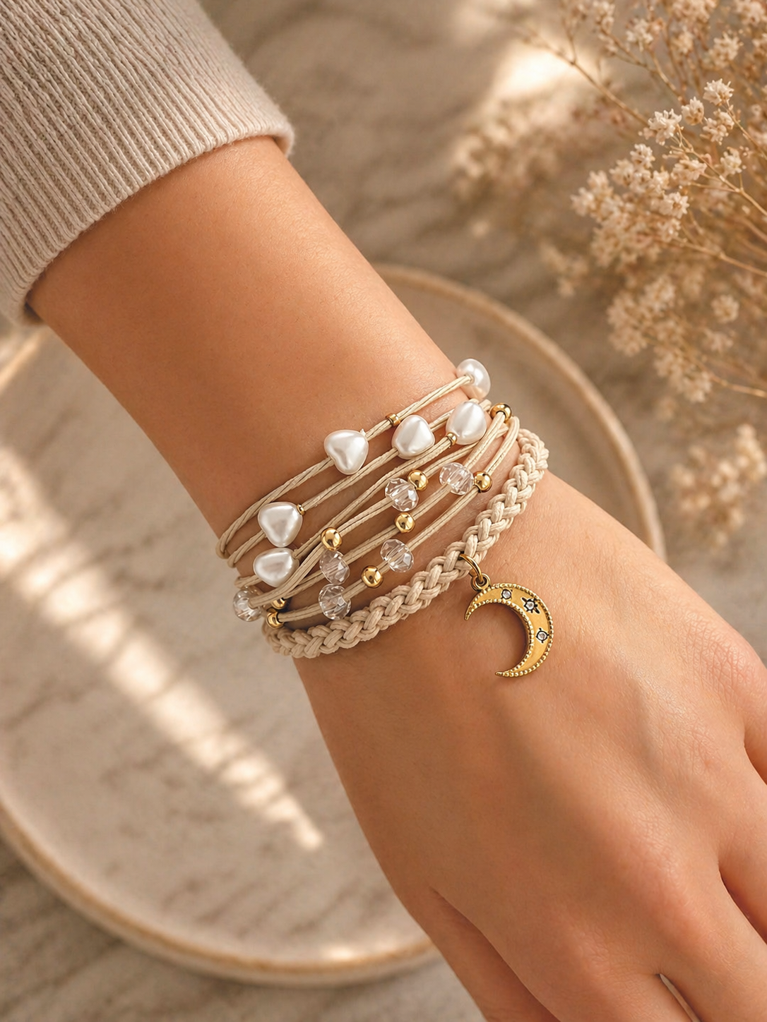 Lot de 3 élastiques à cheveux/Bracelets beiges