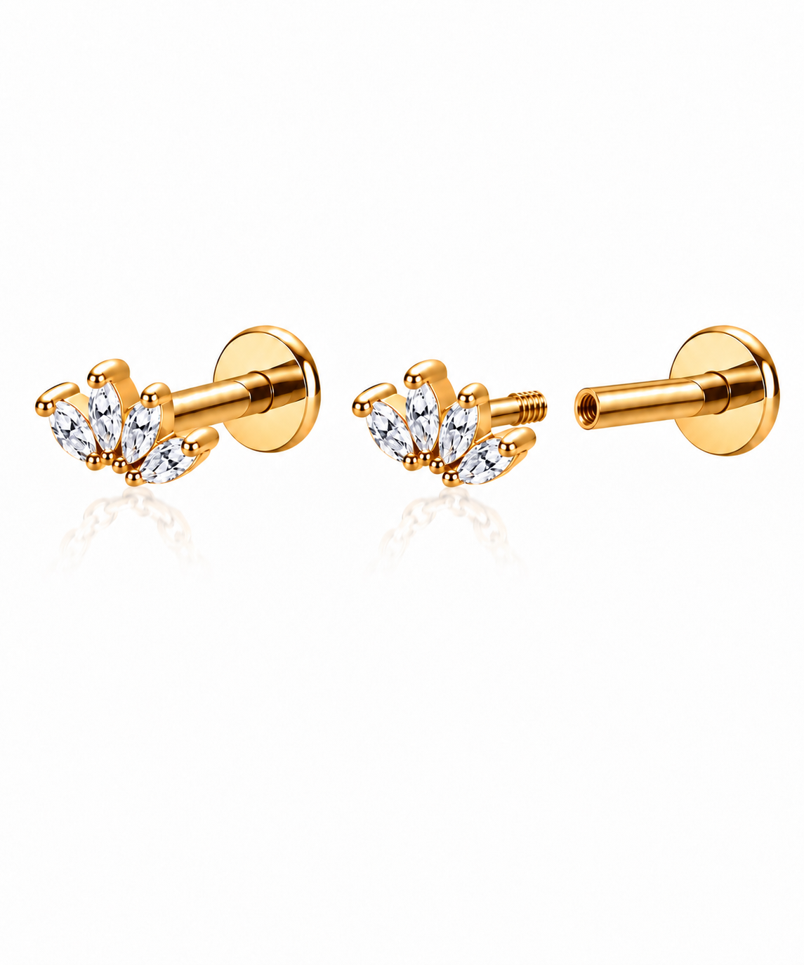 Boucles de piercing Ingrid dorées à insertion arrière avec pierres brillantes
