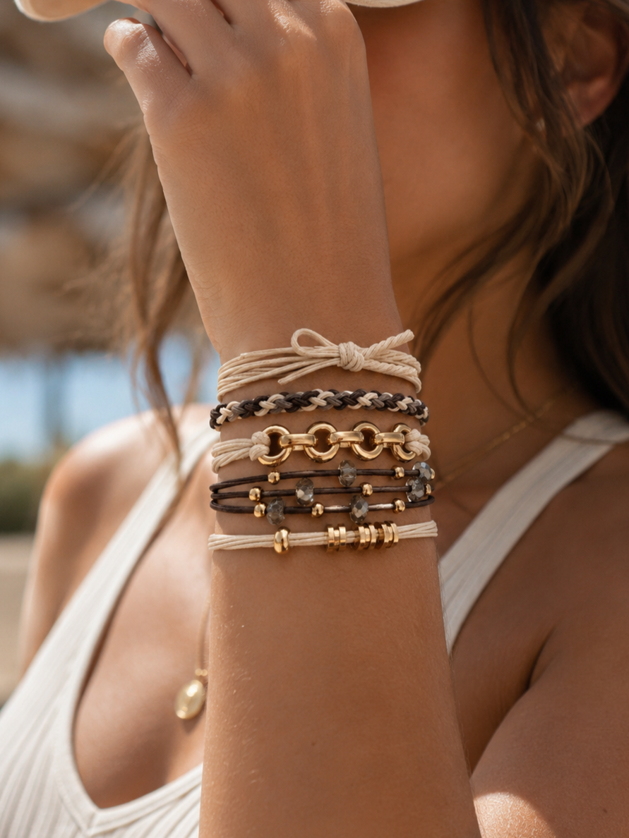 Lot de 5 élastiques à cheveux - Bracelets – crème, brun et doré