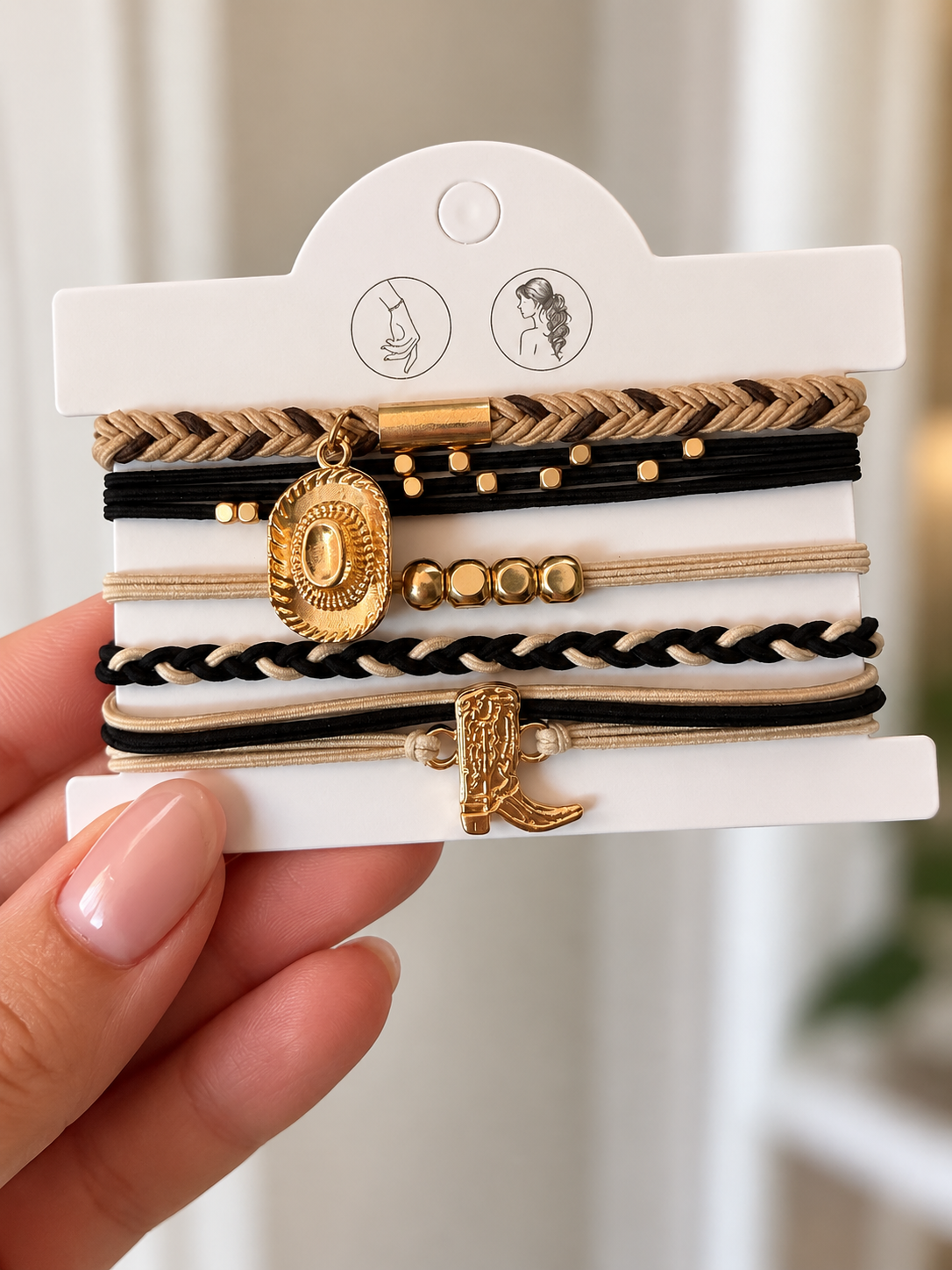 Ensembles d’élastiques à cheveux pouvant être portés en bracelets.