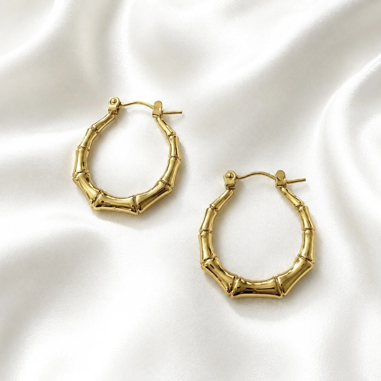 Boucles d’oreilles dorées style bambou en acier inoxydable - Tokade
