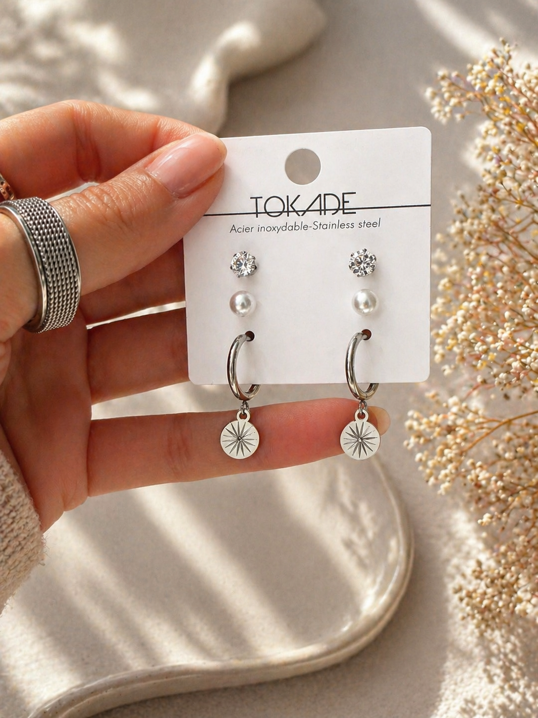 Trio de boucles d’oreilles Marisa en acier inoxydable - Tokade