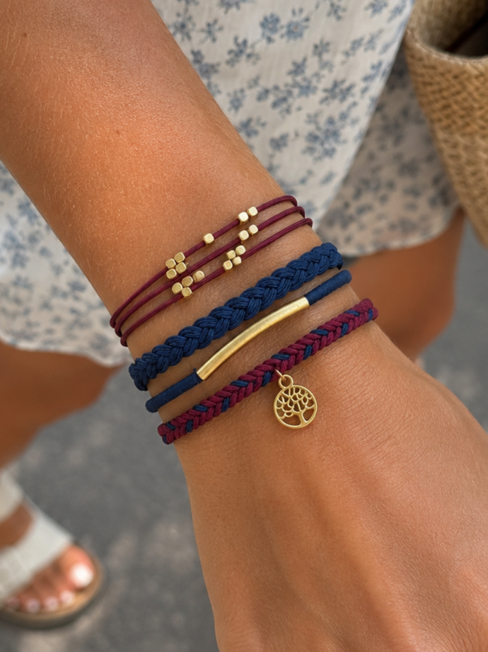 Lot de 4 élastiques à cheveux - Bracelets – Bleu marine, bordeaux et doré