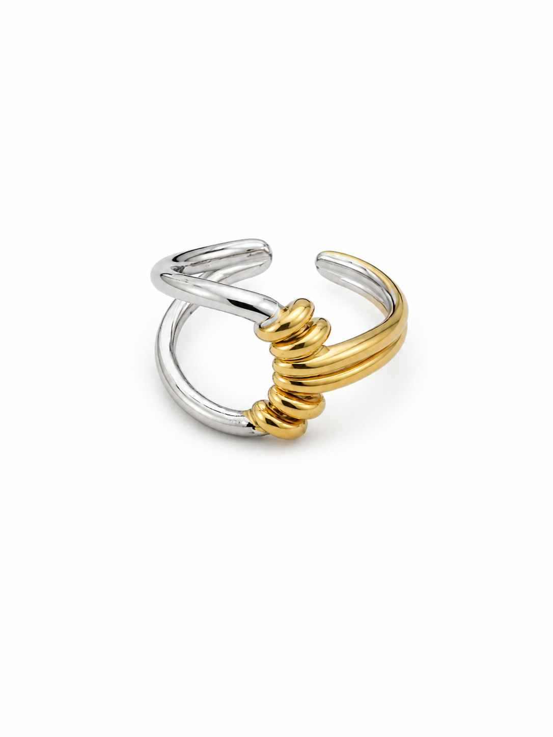 Bague Jina bicolore en acier inoxydable sur fond blanc