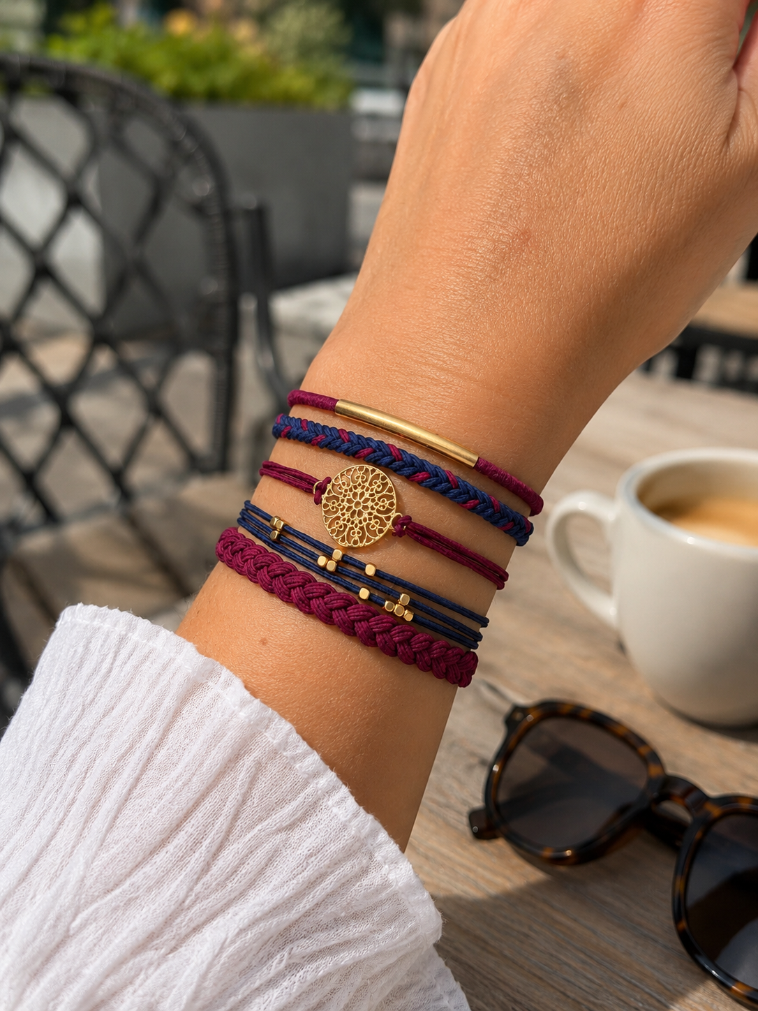 Lot de 5 élastiques à cheveux / Bracelets – Bourgogne et bleu marine