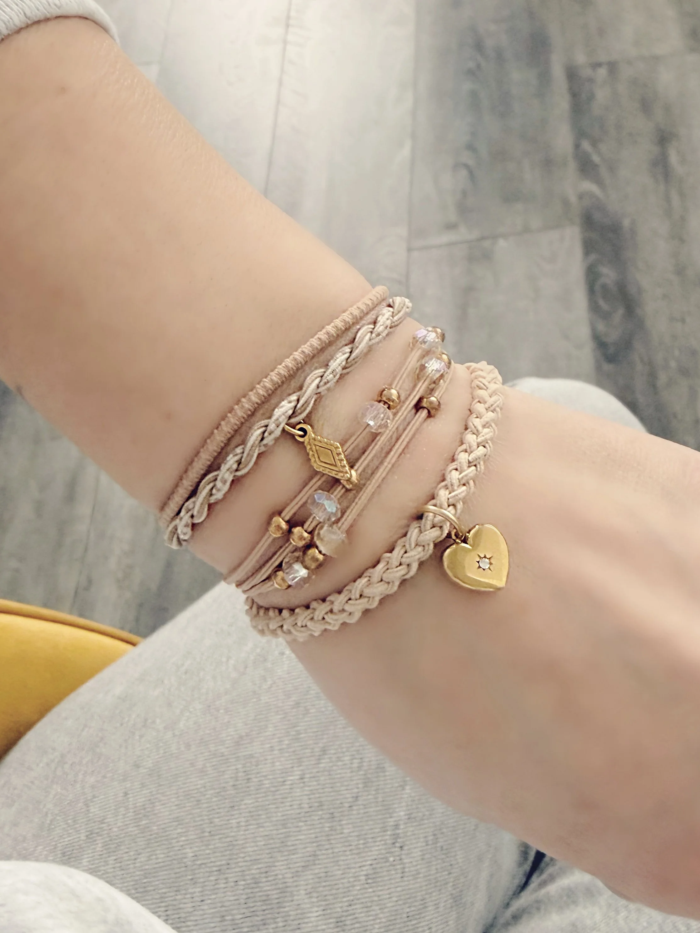 Lot de 3 élastiques à cheveux/Bracelets beiges