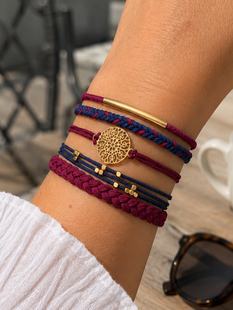 Lot de 5 élastiques à cheveux - Bracelets – Bourgogne et bleu marine